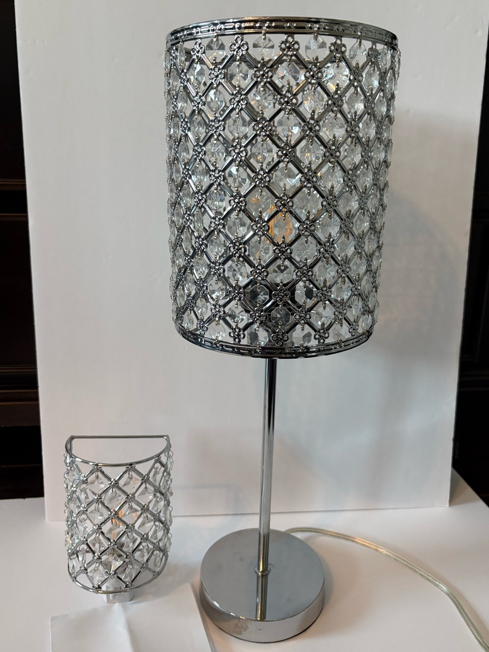 Crystal Mosaic Table Lamp and Nightlight - Silver and Clear